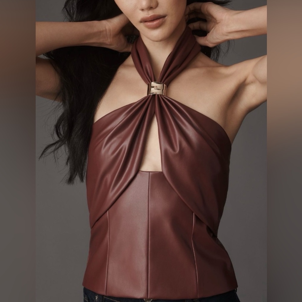 Anthropologie Burgundy Leather Halter Top